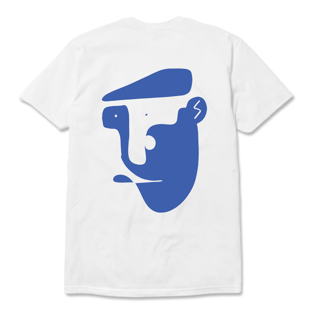 CHEESE CUTTER TEE (WHITE + BLUE)